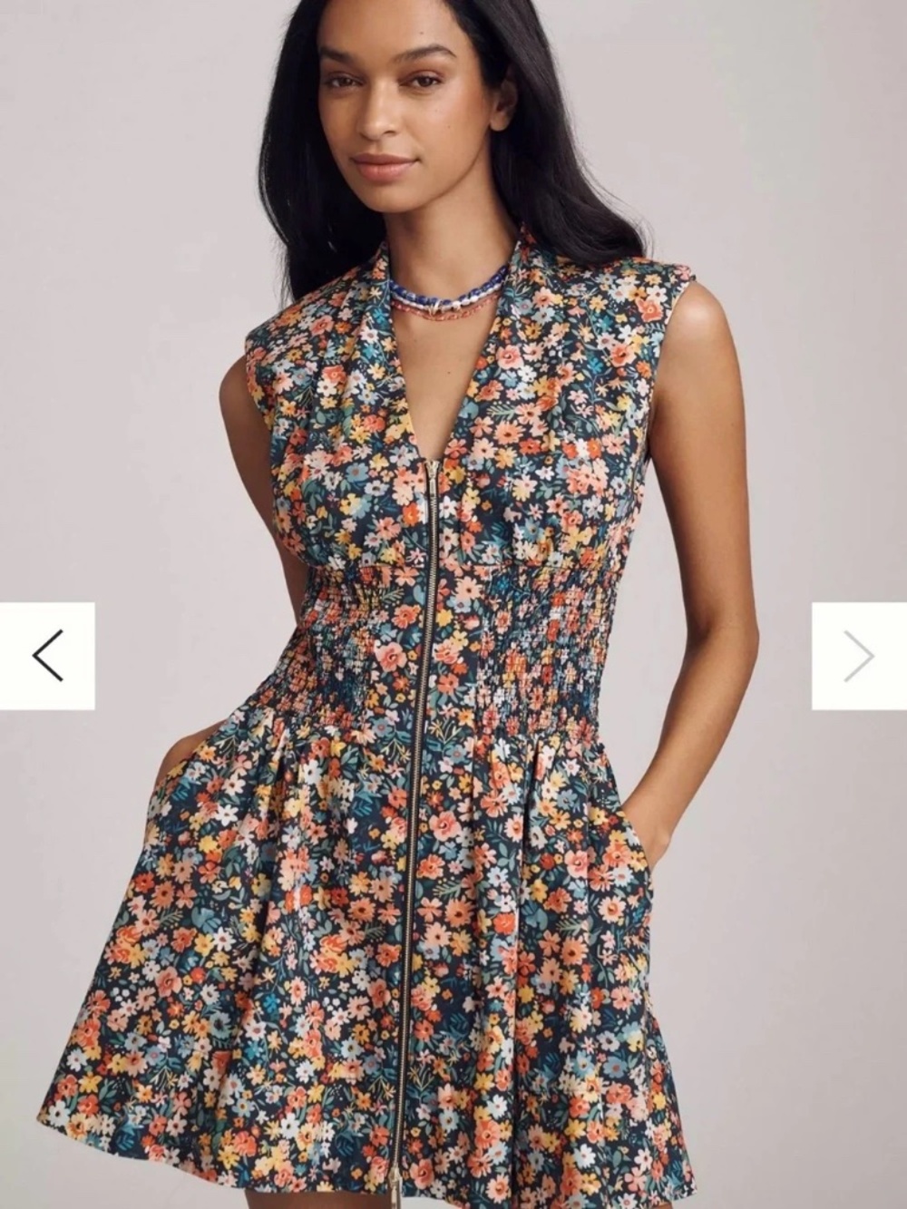 NEW Anthropologie The Tommie Front-Zip Smocked Mini Dress